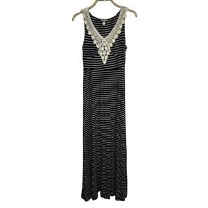 Haani Black White Striped Womans S Crochet Prairie Cottage Boho Maxi‎ SunDress
